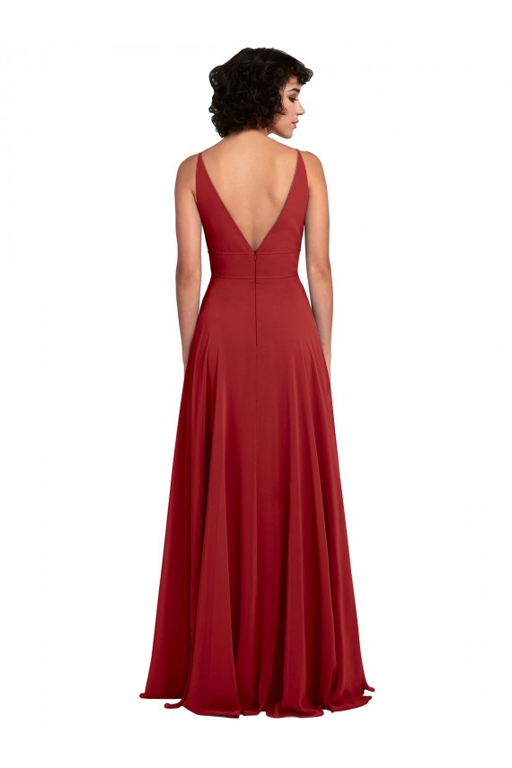 Comprare Rosso Linea A Scollatura a V Chiffona Lunga Abiti da damigella donore