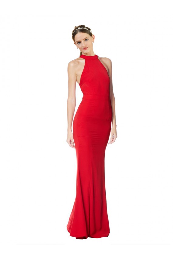 Comprare Rosso Stile sirena Capestro Alto Collo Crespo Elastico Lunga Formali Abiti da damigella donore / Abiti da sera / Abiti da ballo