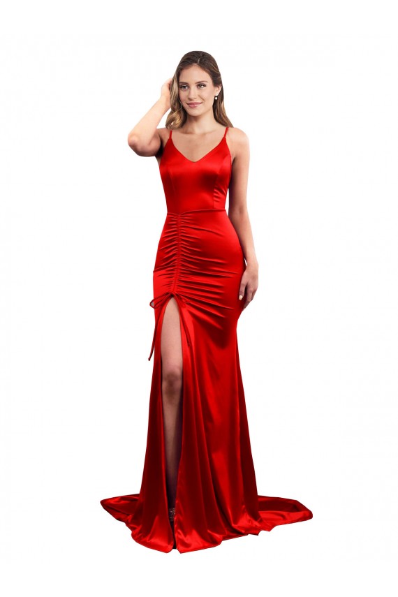 Comprare Rosso Stile sirena Innamorato Raso Elastico Lunga Formali Abiti da damigella donore / Abiti da sera / Abiti da ballo