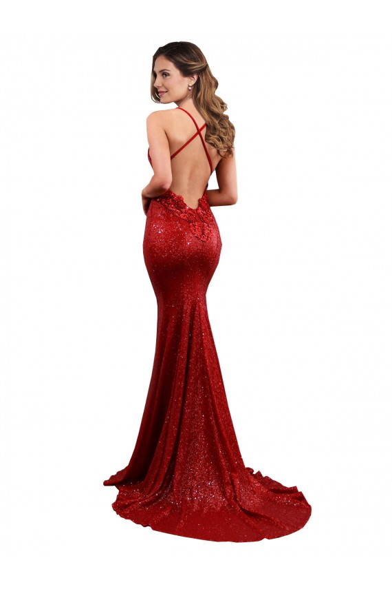 Comprare Rosso Stile sirena Scollatura a V Paillettes Lunga Formali Abiti da damigella donore / Abiti da sera / Abiti da ballo