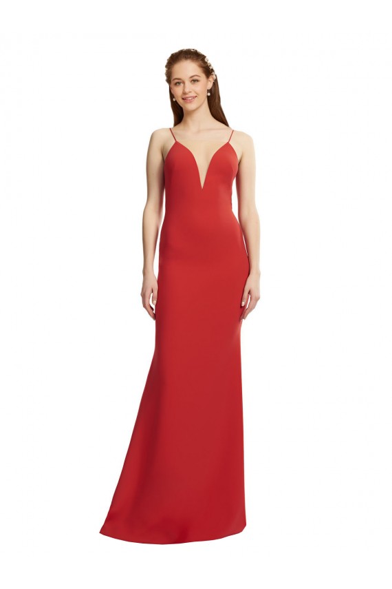 Comprare Rosso Stile sirena Sottili Scollatura a V Crespo Elastico Lunga Formali Abiti da damigella donore / Abiti da sera / Abiti da ballo