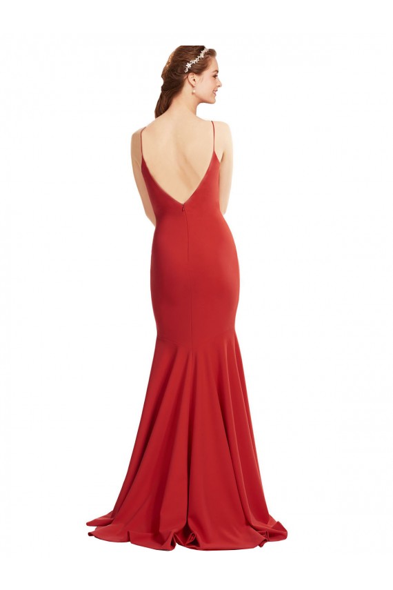 Comprare Rosso Stile sirena Sottili Scollatura a V Crespo Elastico Lunga Formali Abiti da damigella donore / Abiti da sera / Abiti da ballo