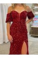 Comprare Rosso Tubino Paillettes Velluto Lunga Abiti da ballo