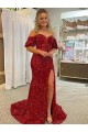 Comprare Rosso Tubino Paillettes Velluto Lunga Abiti da ballo