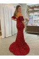 Comprare Rosso Tubino Paillettes Velluto Lunga Abiti da ballo