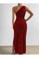Comprare Rosso Tubino Una spalla Paillettes Velluto Lunga Abiti da ballo