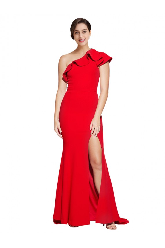 Comprare Rosso Tubino Una spalla Sweep treno Crespo Elastico Lunga Abiti da damigella donore / Abiti da ballo
