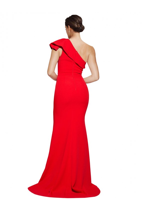 Comprare Rosso Tubino Una spalla Sweep treno Crespo Elastico Lunga Abiti da damigella donore / Abiti da ballo