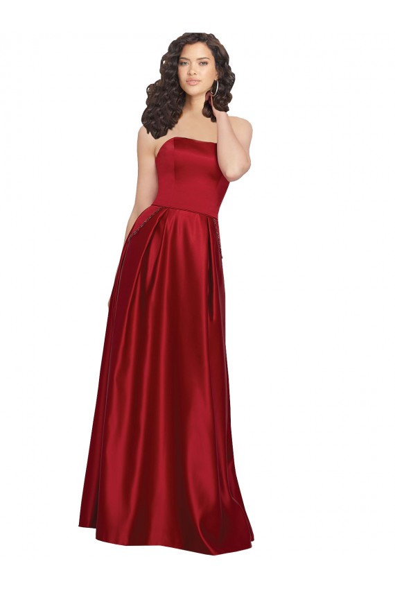 Comprare Rosso scuro Linea A Senza spalline Raso Lunga Abiti da damigella donore / Abiti da ballo