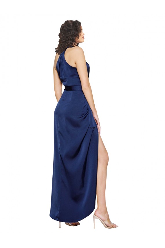 Comprare Sapphire Linea A Capestro Alto Collo Raso Setoso Lunga Asimmetrico Formali Abiti da damigella donore / Abiti da sera / Abiti da ballo