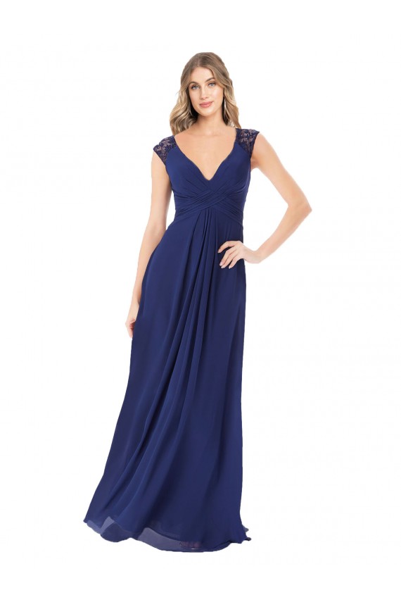 Comprare Sapphire Linea A Scollatura a V Chiffona Lunga Abiti da damigella donore