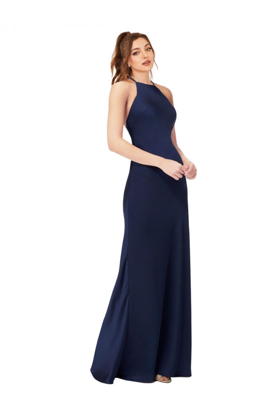 Comprare Sapphire Tubino Alto Collo Raso Setoso Lunga Formali Abiti da damigella donore / Abiti da sera / Abiti da ballo