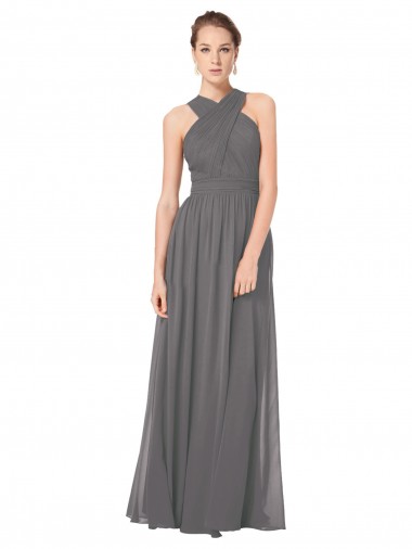 Comprare Stormy Silver Linea A Capestro Chiffona Lunga Abiti da damigella donore