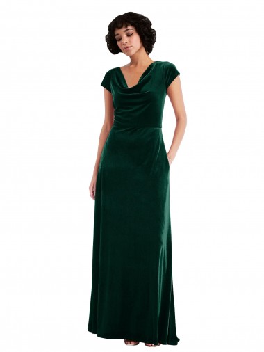 Comprare Verde Scuro Linea A Cappuccio Velluto Elastico Lunga Abiti da damigella donore / Abiti da ballo