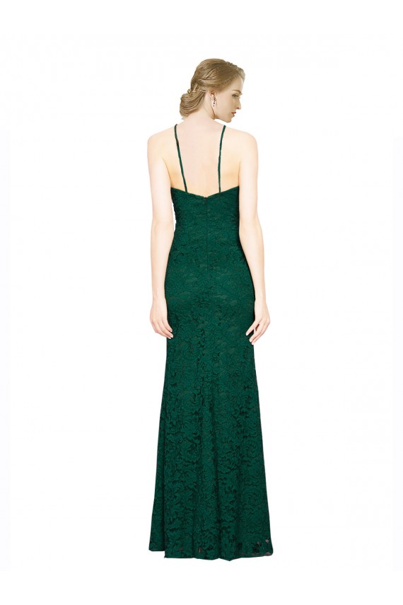 Comprare Verde Scuro Stile sirena Capestro Alto Collo Pizzo Lunga Abiti da damigella donore / Abiti da ballo