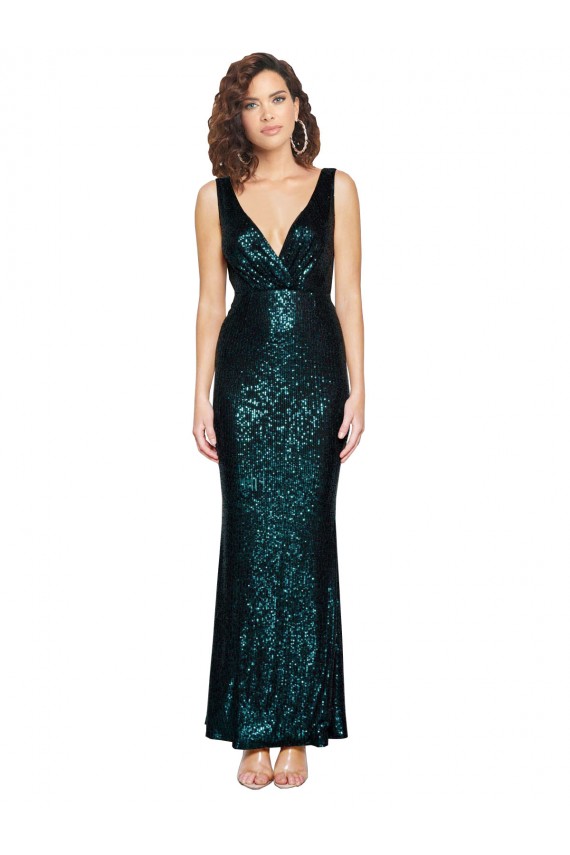 Comprare Verde Scuro Stile sirena Scollatura a V Paillettes Lunga Formali Abiti da damigella donore / Abiti da sera / Abiti da ballo