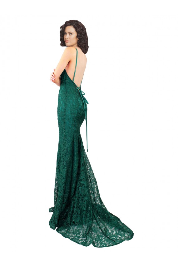 Comprare Verde Scuro Stile sirena Scollatura a V Pizzo Lunga Abiti da damigella donore / Abiti da ballo