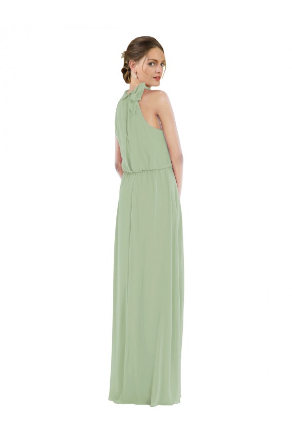 Comprare Verde fumo Linea A Alto Collo Chiffona Lunga Abiti da damigella donore