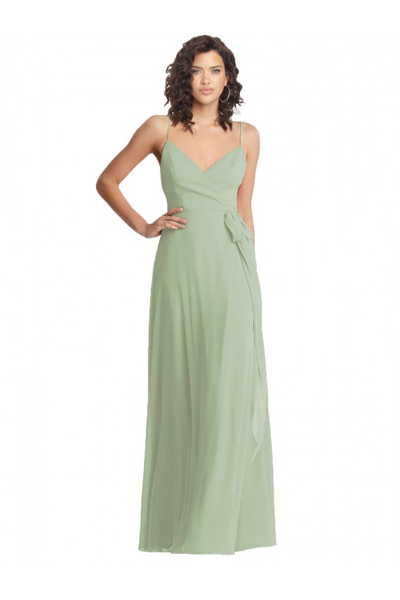 Comprare Verde fumo Tromba Sottili Scollatura a V Chiffona Lunga Formali Abiti da damigella donore / Abiti da sera