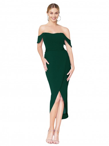 Comprare Verde mezzanotte Alto Collo Al ginocchio Crespo Elastico Corto Abiti da damigella donore / Abiti da sera / Abiti da cocktail