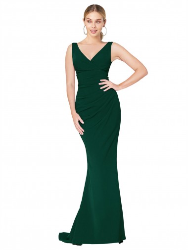 Comprare Verde mezzanotte Stile sirena Alto Collo Crespo Elastico Lunga Formali Abiti da damigella donore / Abiti da sera / Abiti da ballo