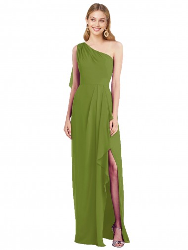 Comprare Verde oliva Tromba Una spalla Chiffona Lunga Abiti da damigella donore
