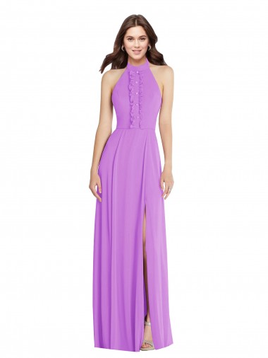Comprare Viola Linea A Capestro Chiffona Lunga Formali Abiti da damigella donore / Abiti da sera