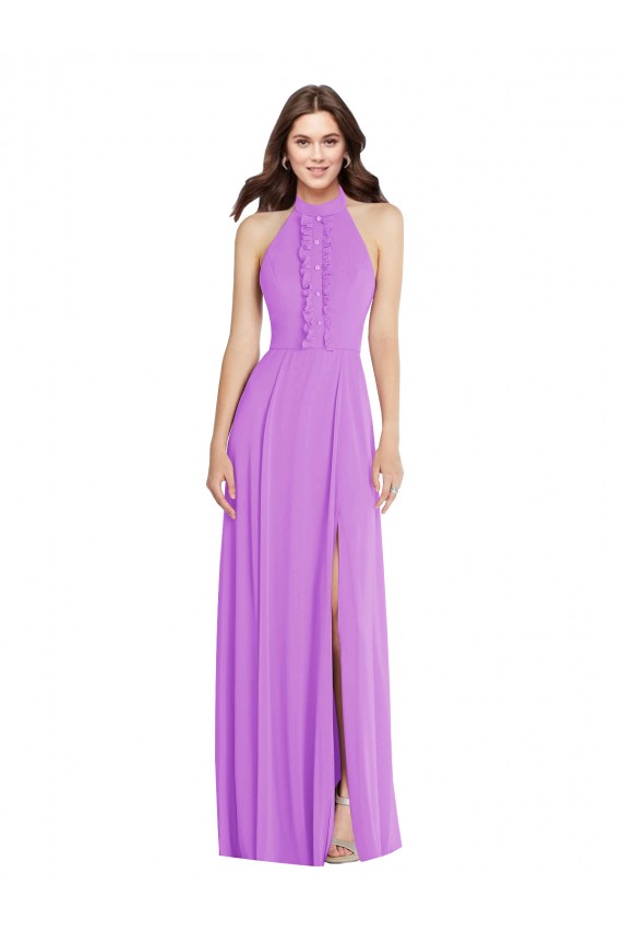 Comprare Viola Linea A Capestro Chiffona Lunga Formali Abiti da damigella donore / Abiti da sera