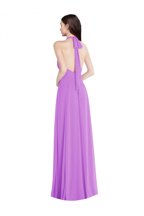 Comprare Viola Linea A Capestro Chiffona Lunga Formali Abiti da damigella donore / Abiti da sera