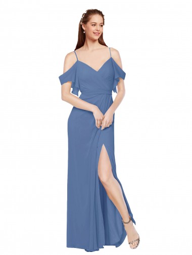 Comprare Windsor Blu Linea A Chiffona Lunga Abiti da damigella donore