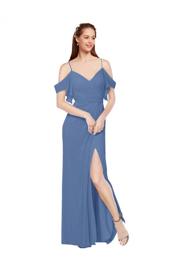 Comprare Windsor Blu Linea A Chiffona Lunga Abiti da damigella donore