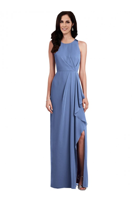 Comprare Windsor Blu Linea A Collo Gioiello Chiffona Lunga Abiti da damigella donore