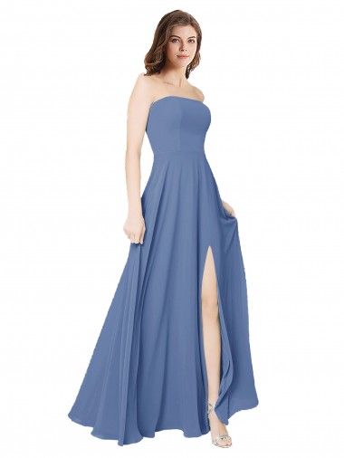 Comprare Windsor Blu Linea A Senza spalline Chiffona Lunga Abiti da damigella donore