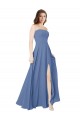 Comprare Windsor Blu Linea A Senza spalline Chiffona Lunga Abiti da damigella donore
