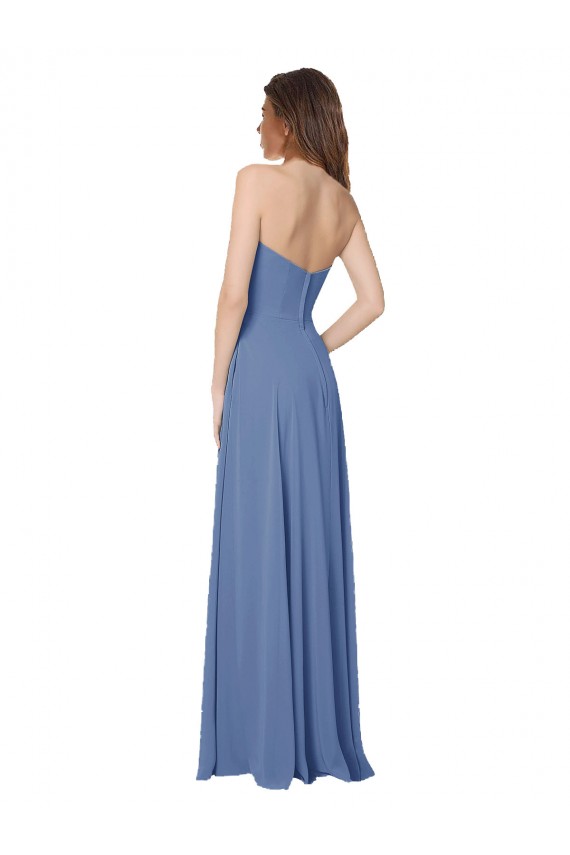 Comprare Windsor Blu Linea A Senza spalline Chiffona Lunga Abiti da damigella donore