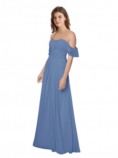 Comprare Windsor Blu Linea A Senza spalline Chiffona Lunga Abiti da damigella donore