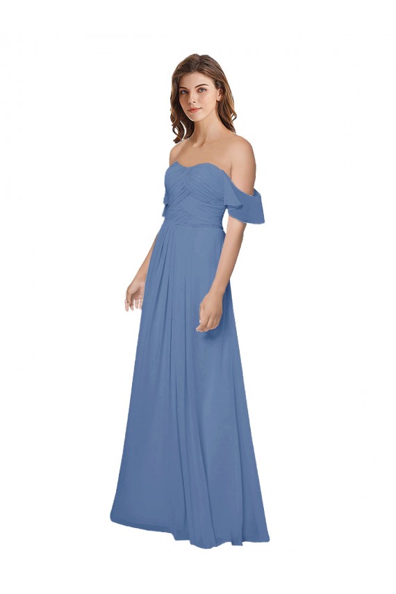 Comprare Windsor Blu Linea A Senza spalline Chiffona Lunga Abiti da damigella donore