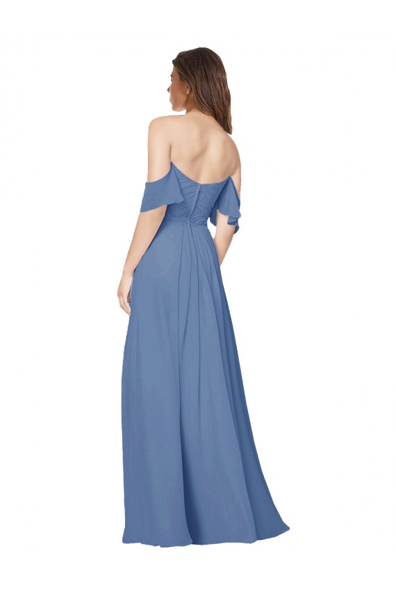 Comprare Windsor Blu Linea A Senza spalline Chiffona Lunga Abiti da damigella donore