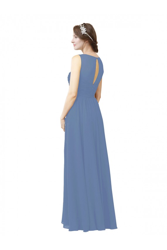 Comprare Windsor Blu Tubino Illusione Innamorato Chiffona Lunga Abiti da damigella donore
