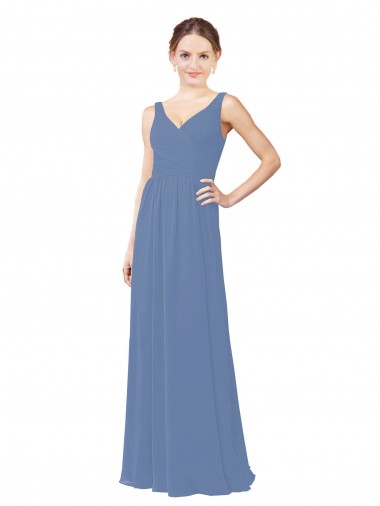 Comprare Windsor Blu Tubino Scollatura a V Chiffona Lunga Abiti da damigella donore