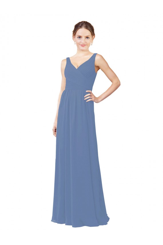 Comprare Windsor Blu Tubino Scollatura a V Chiffona Lunga Abiti da damigella donore