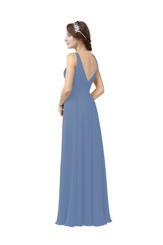 Comprare Windsor Blu Tubino Scollatura a V Chiffona Lunga Abiti da damigella donore