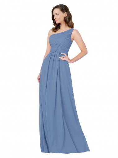 Comprare Windsor Blu Tubino Una spalla Chiffona Lunga Abiti da damigella donore